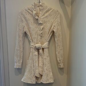 Sezane Marly Short Ivory Embroidered Dress